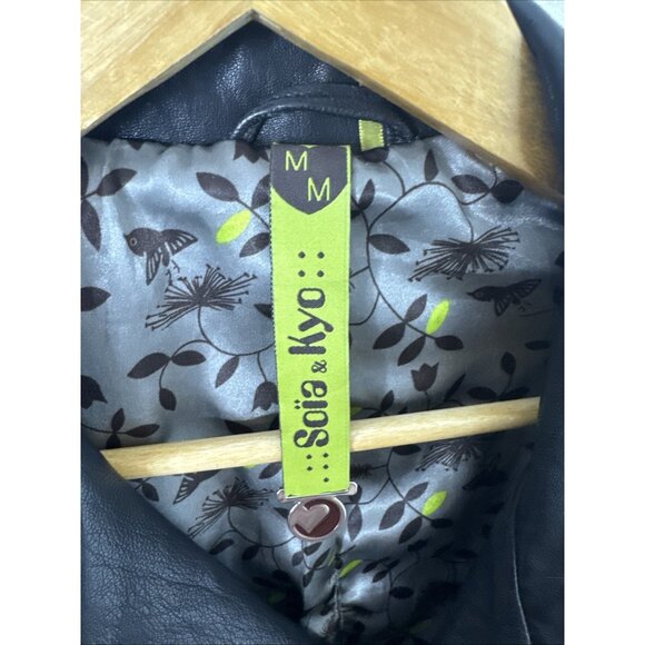 Soia & Kyo Genuine Leather Bomber Jacket Black Zip Up Ribbed Trim Women’s M - Picture 5 of 8